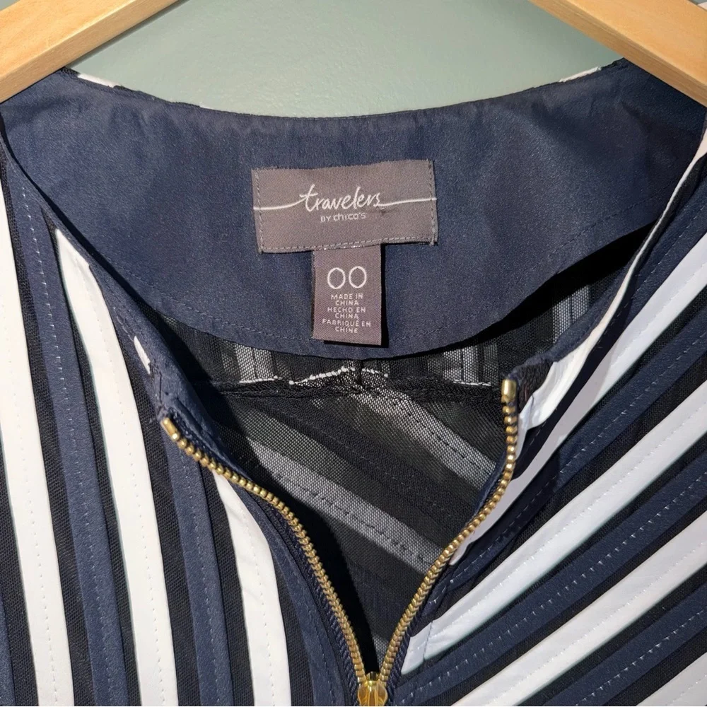 Chico’s Travelers Dottie Striped Mesh Zip Front Jacket 00 XS